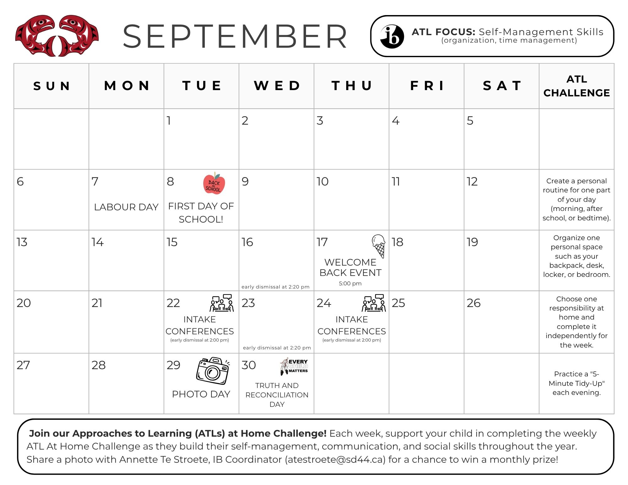the September 2026 Approaches to Learning calendar